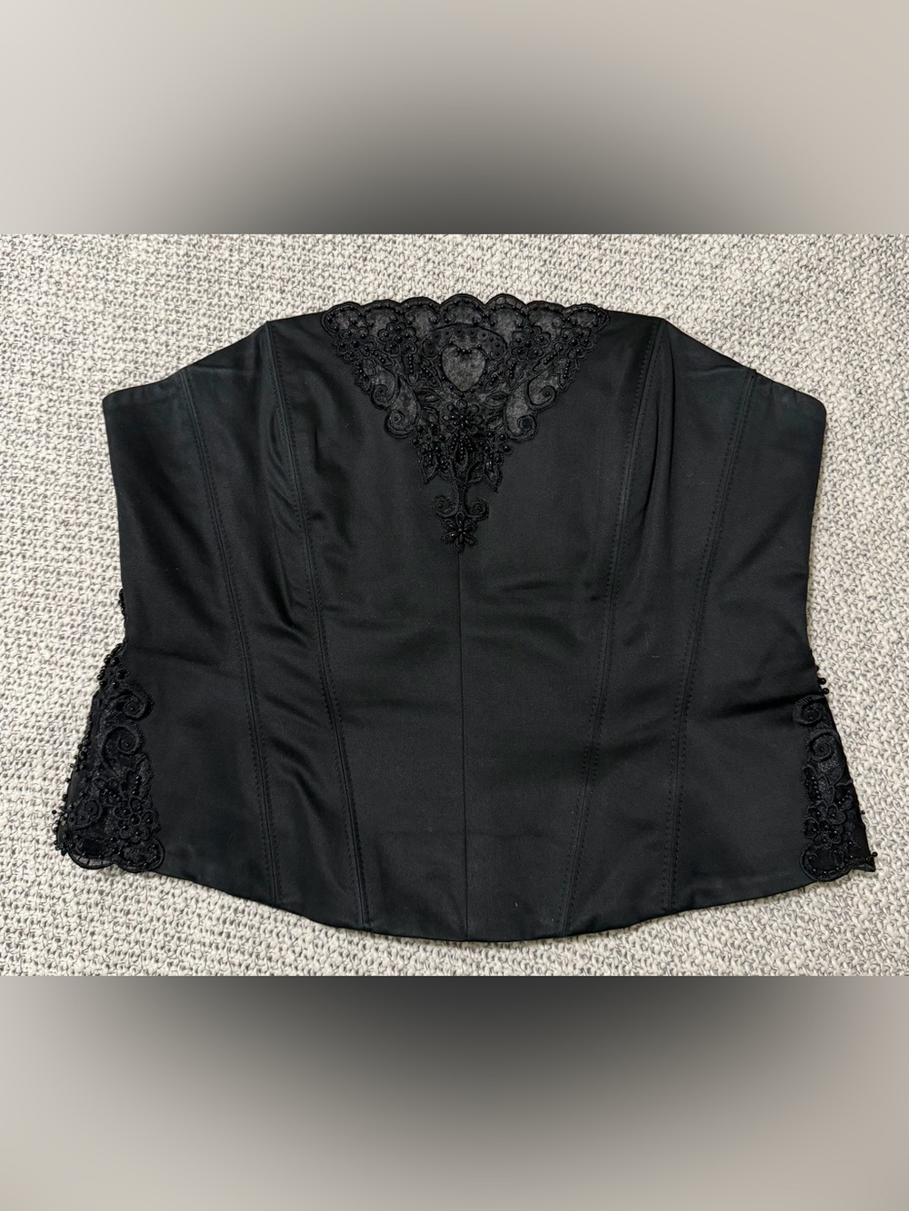 NEXT Y2K Black Beaded Lace Boned Corset Top UK 16/ US 12 / euro 44